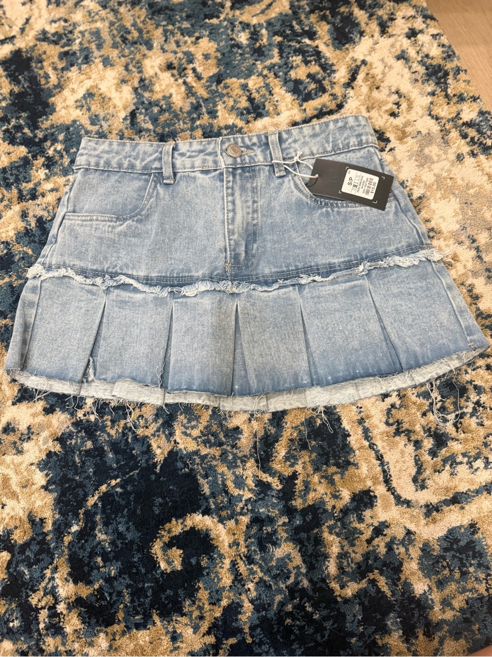 Light Blue Denim Pleated Skirt